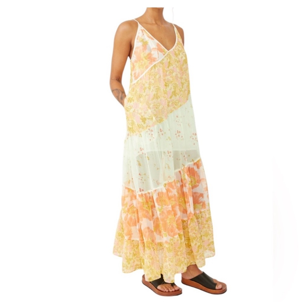 Free People Floral Maxi Dress - Orange and Cream